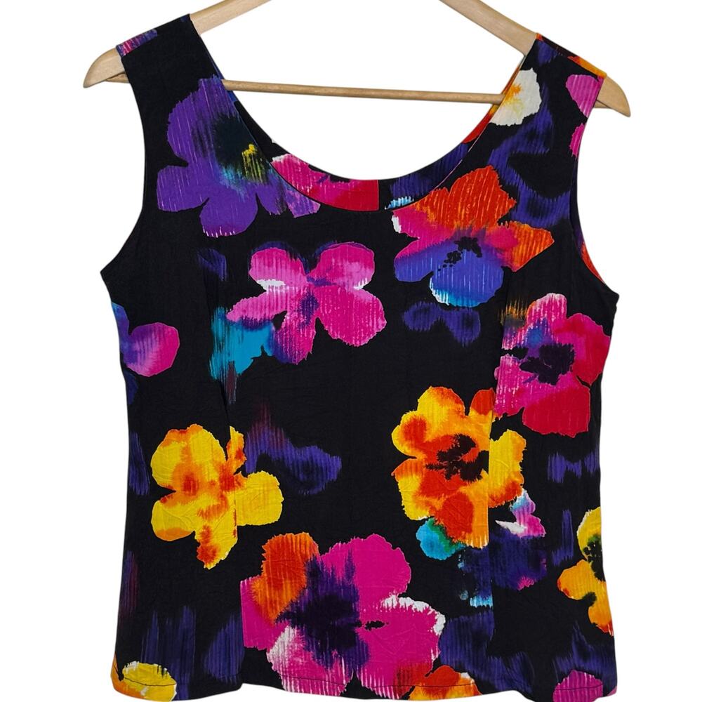 Vtg 1990's Jams World Tissubisc Rayon Wide Strap Abstract Floral W304 Tank Top